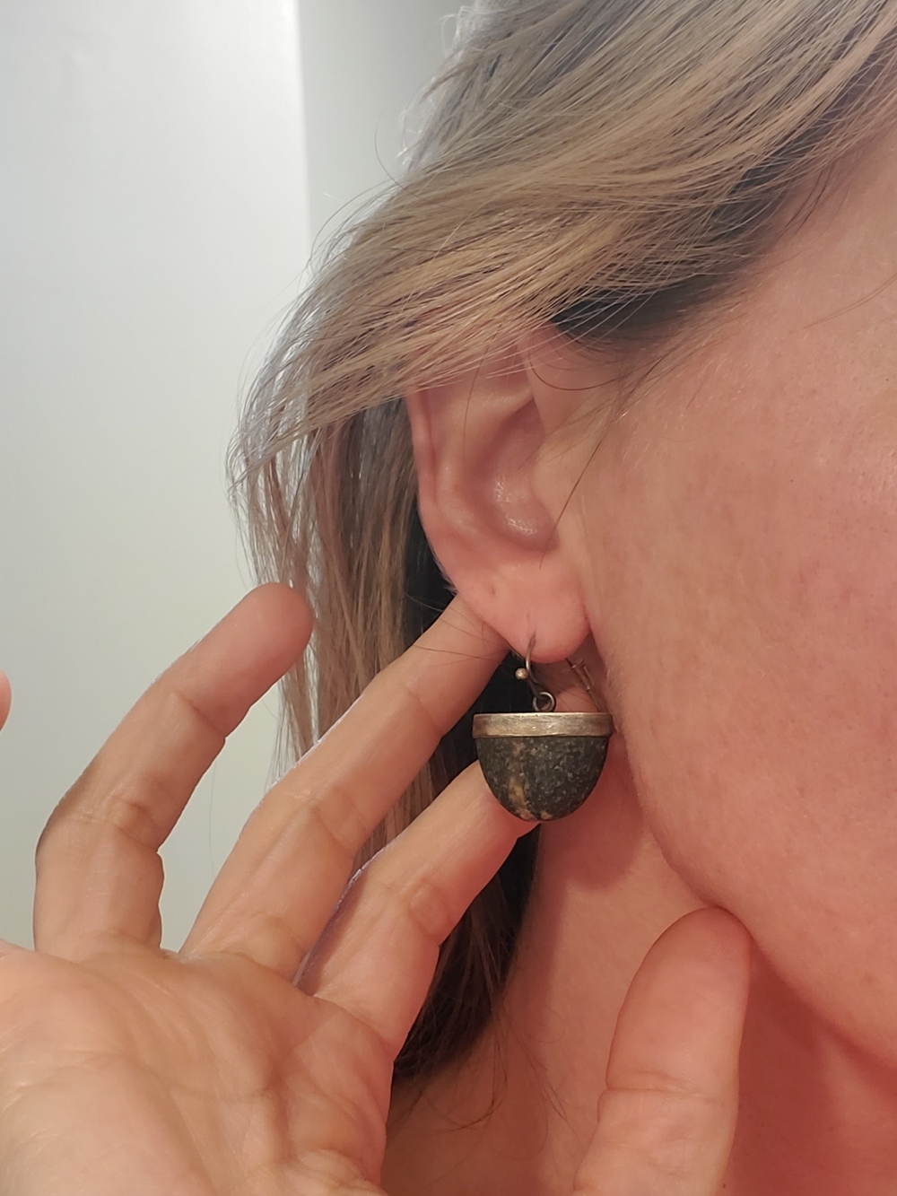 Handcrafted Black & Silver Half-Dome Drop Earrings
